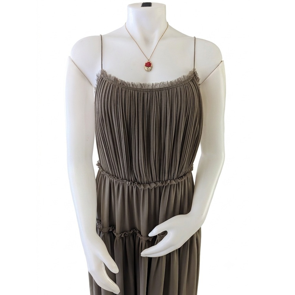 Banana Republic Pleated Open Back Tiered Midi Dress Olive Green Size 20 - Picture 2 of 10